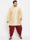 Vastramay Men's Plus Size Golden Silk Blend Curved Kurta Dhoti Set
